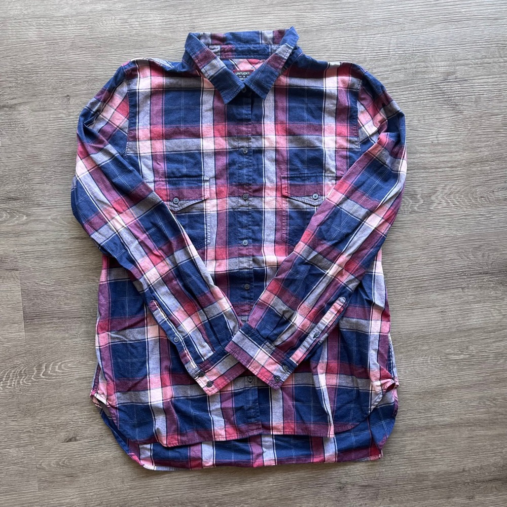 UNTUCKit Western Casual Pink & Blue Plaid‎ Cotton Button Up Shirt Blouse Sz 18